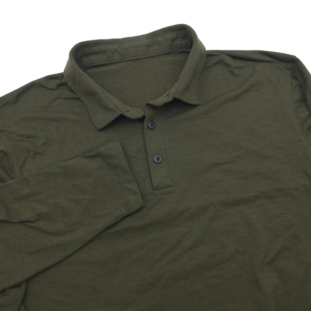 Lululemon Mens Large Long Sleeve Polo Shirt Olive Green Performance Top Stretch